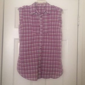 Large Pink plaid sleeveless button up shirt